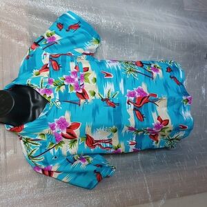 King Kameha Hawaiian print classic collar shirt, flamingo, Torquoise, M